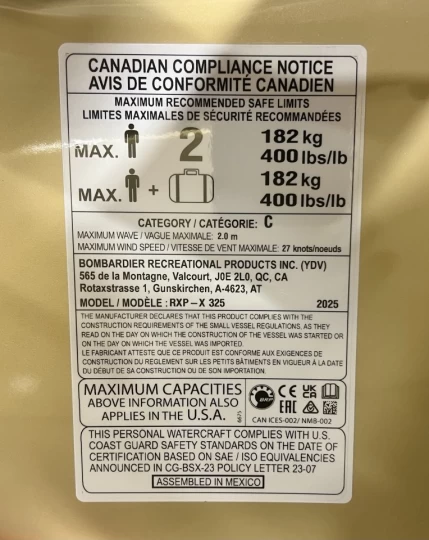 2025 BRP SEA-DOO RXP-X 325 H.P + IBR + VTS + PREMIUM AUDIO + TECH PKG + 4 HR + RARE & A1 