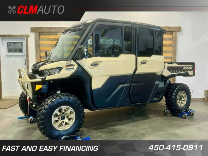 2025 BRP CAN-AM DEFENDER MAX CREW HD-10 LIMITED + 4WD + DPS + 650 KM SEULEMENT + 6 PASSAGERS + TOUTE ÉQUIPÉE+ RARE & A1 