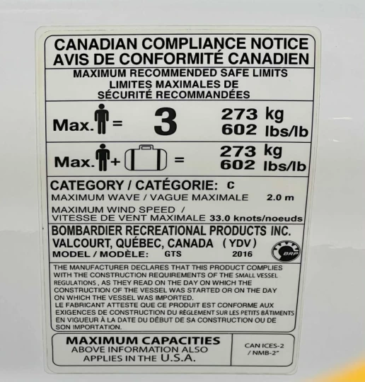 2016 BRP SEA-DOO GTS 130 H.P + 3 PASSAGERS + 176 HR + IMPECCABLE A1 