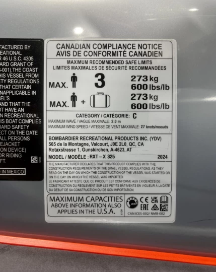 2024 BRP SEA-DOO RXT-X 325 H.P + IBR + VTS + PREMIUM AUDIO + TECH PKG + 40 HR + 3 PASSAGERS + RARE 
