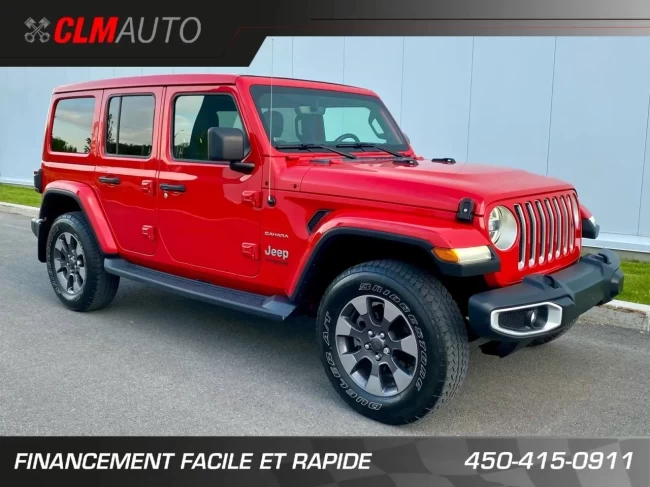 JEEP WRANGLER UNLIMITED EDITION SAHARA 4X4 + TOIT ELECTRIQUE SKY + INYERIEUR CUIR +COULEUR RARE - 2019