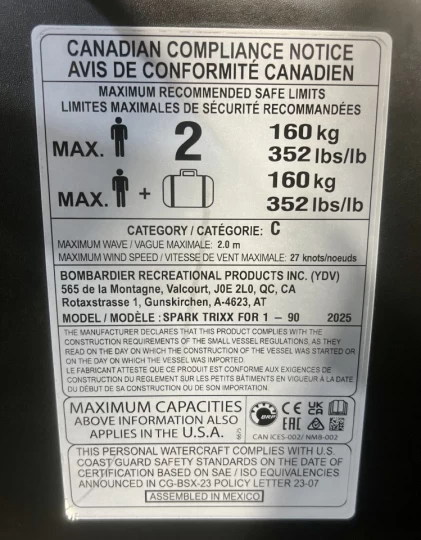 2025 BRP SEA-DOO SPARK TRIXX 1UP + IBR + VTS + MODE TRIXX + AUDIO + SEULEMENT 16 HR + RARE & A1 