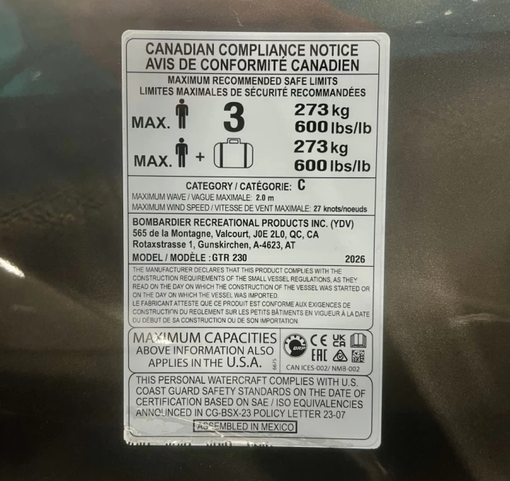 2026 BRP SEA-DOO GTR 230 H.P + IBR + VTS + AUDIO PREMIUM + SEULEMENT 4 HR + 3 PASSAGERS + RARE & A1 