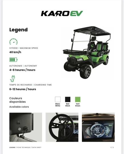 2024 KARO E.V LEGEND CREW + 4 PASSAGERS + BATTERIE LITHIUM + MOTEUR 4000W + 40 KM/H TOP SPEED 
